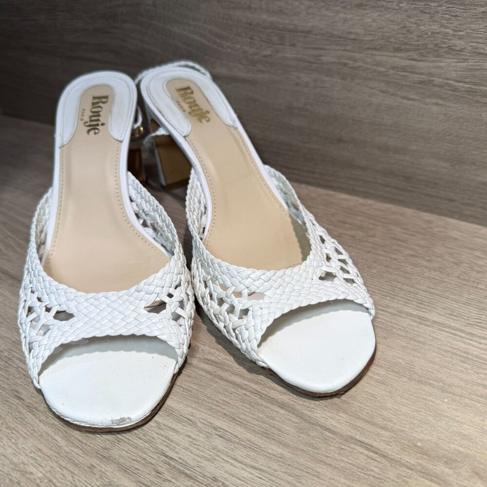 Rouje Paris White Woven Leather Heel Sandals EU40 - Picture 4 of 8